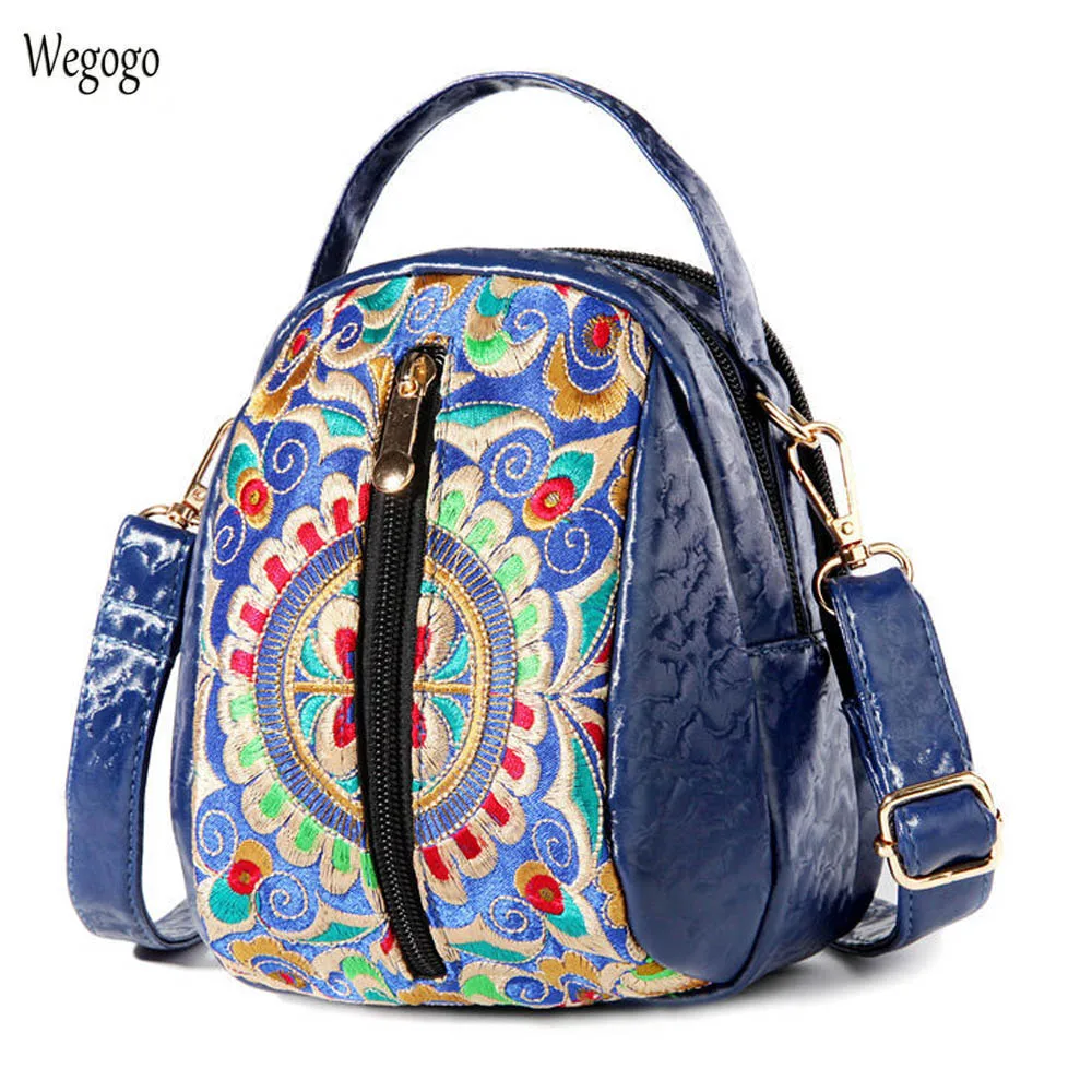 

New Women Messenger Bags Boho Embroidery Totes Small Messenger Bag Chain Shoulder Small Embroidered PU Leather Travel Beach Bag