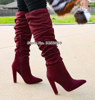 ALMUDENA Women Burgundy Suede Chunky Heel Knee High Boots Pointed Toe Folded Zipper Long Boots Concise Thick Heel Shoes Pumps
ALMUDENA Women Burgundy Suede Chunky Heel Knee High Boots Pointed Toe Folded Zipper Long Boots Concise Thick Heel Shoes Pumps