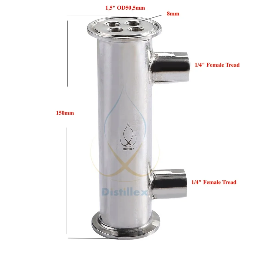 

1.5" OD50.5mm Dephlegmator, Reflux, Distiller Condenser. 150mm, Sanitary Steel 304