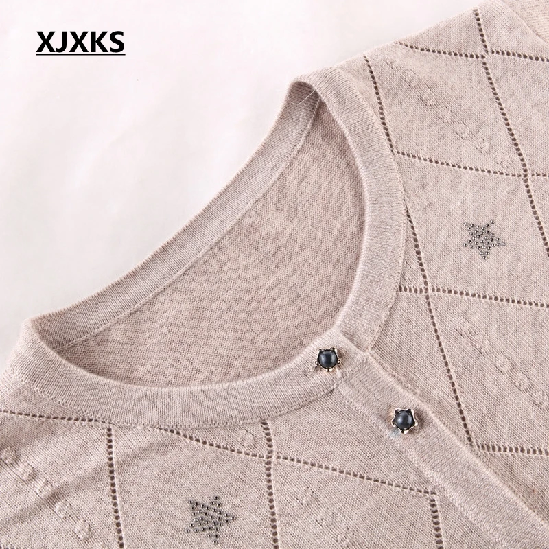 XJXKS осень, высококачественный Женский свитер размера плюс, винтажный шерстяной кардиган со звездами, женский свитер, больше размера d