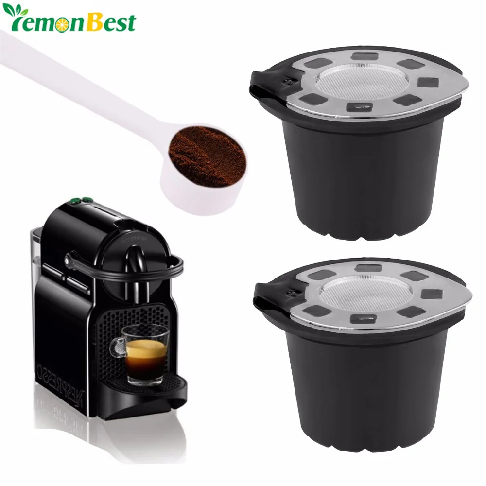 

2Pcs Silver Refillable Dolce Gusto Coffee Capsule Reusable Dolce Gusto Coffee Filter Cup With A Free Spoon For Nespresso