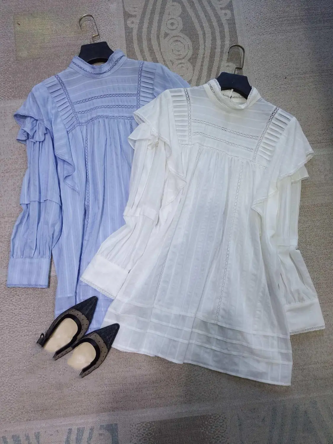 

2019 new ladies fashion long-sleeved sexy stand collar ruffled openwork pullover top 0713