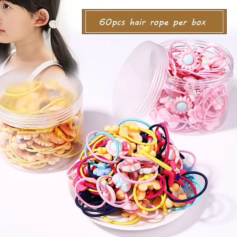 SLKMSWMDJ Children's Elastic Hair Band Rubber Band Cartoon Hair Rope Girl Princess Candy Color Hair Accessories Hair Ring 60Pcs