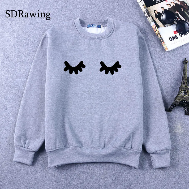 New eyelash pocket print cotton Sweatshirts for Women Tops Casual Brand Graphic Tees Hipster Sweatshirts Femme Womens Clothing New eyelash pocket print cotton Sweatshirts for Women Tops Casual Brand Graphic Tees Hipster Sweatshirts Femme Womens Clothing