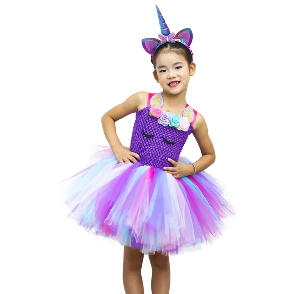 

Purple Girls Birthday Party Unicorn Tutu Dress Teen Sleeveless O-neck Pony Little Maven Dress Ball Gown Girls Halloween Costume
