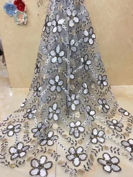 

BEAUTIFICAL african lace fabrics Hot sale embroidery flowers net lace sequins fabric for women 5yards free shipping ML1N876