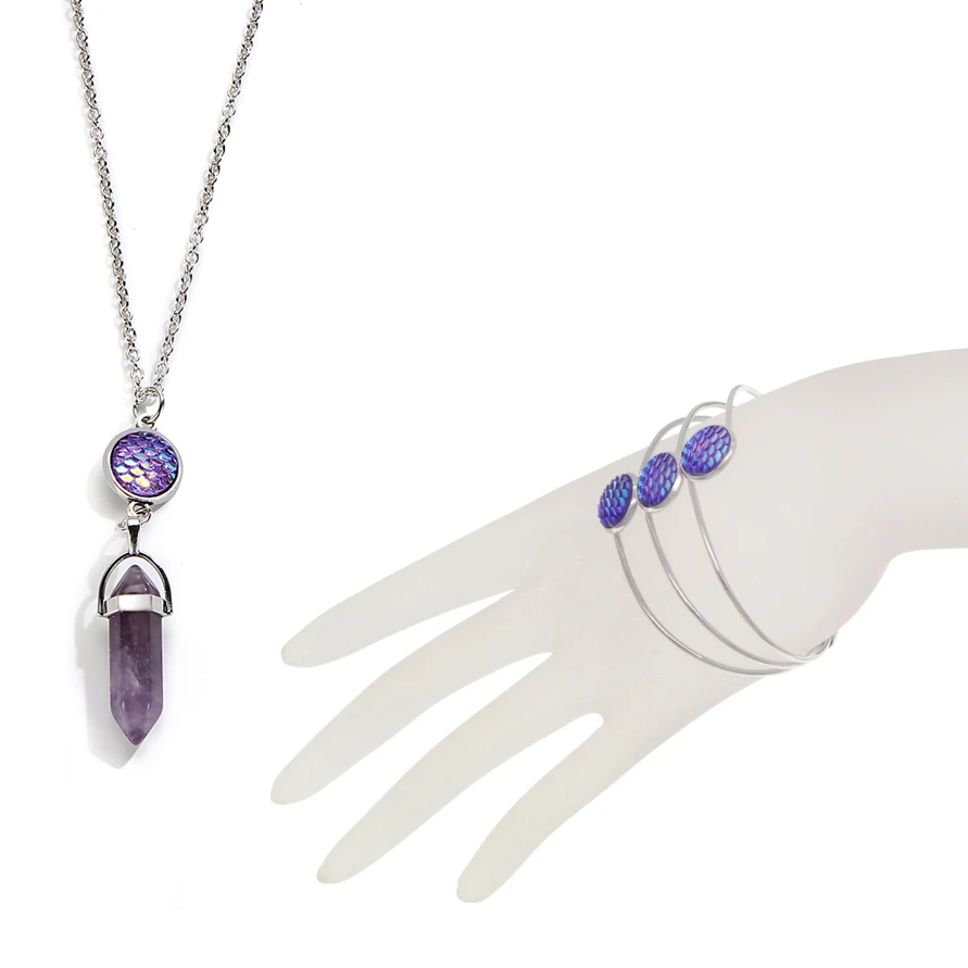 

2018 Gold Alloy Lady Bracelet Color Scale Natural Stone Bracelet with Necklace Pendant A set of bracelets + pendants Lol