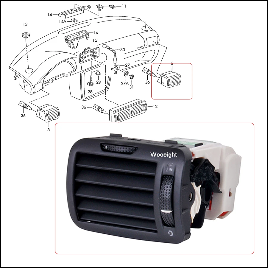3B0819704 подходит для VW Passat B5 1997 2005 Черная передняя правая панель вентиляционная