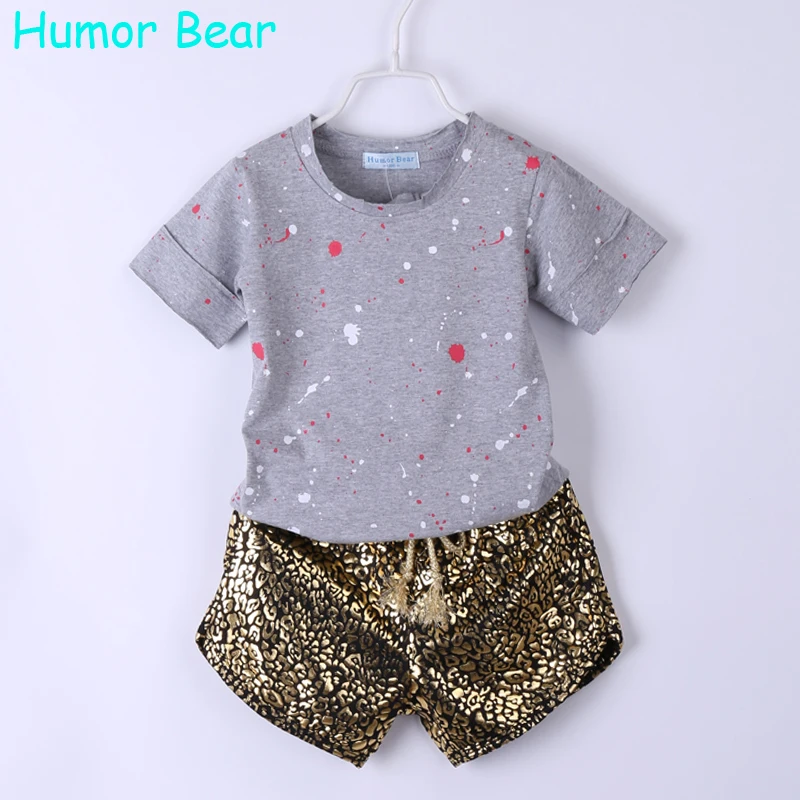 Humor Bear/Одежда для маленьких девочек детская одежда футболка в горошек+ леопардовые штаны комплект одежды для девочек