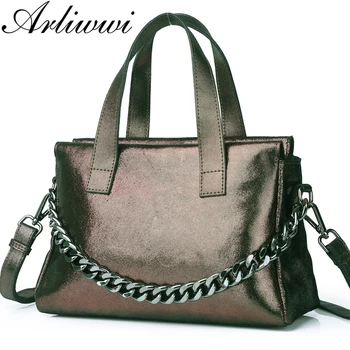 

Arliwwi Brand Fashion Small Shiny Real Leather Soft Handbags Bags For Women Solid Colors Chain Tote With Sequins Embroidered