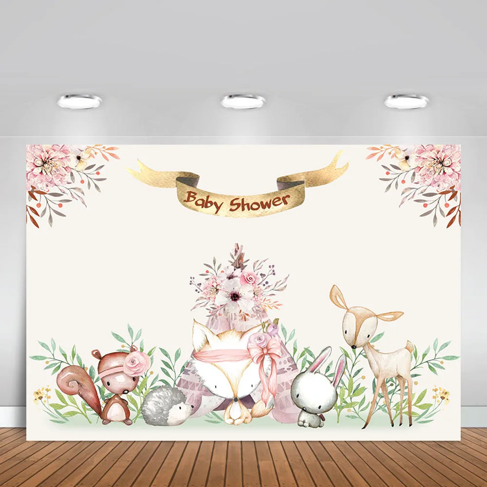 Vinyl Photography Backgrounds Baby Shower Birthday Party Indian Tribal Tent Cartoon Animal Fox Rabbit Kids Backdrop Photo Studio