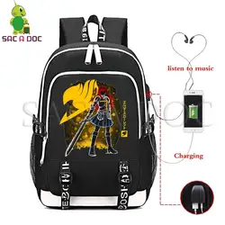 Аниме Fairy Tail Erza/Happy флуоресцентный рюкзак женский мужской Универсальный usb зарядный рюкзак для ноутбука для подростков дорожные сумки