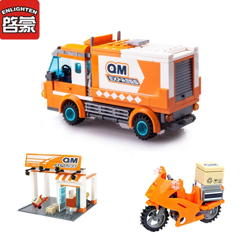 

Enlighten City Express Delivery Truck Courier Station Model Building Blocks Mini Fast Mail Courier Figure Brick Educational Toy