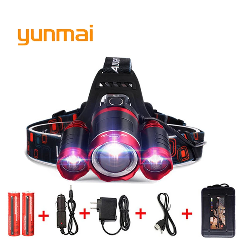 Светодиодный налобный светильник yunmai с питанием от USB Новый xml t6 + 2Q5 Головной