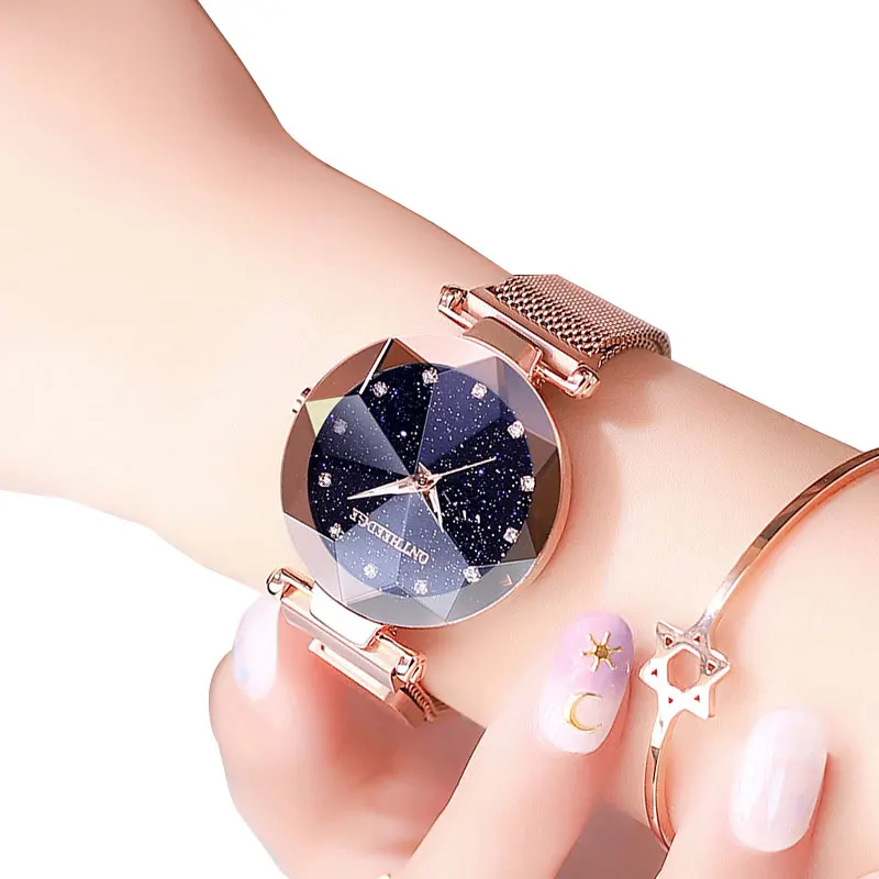 

522 Fashion Ladies Watches Magnetic Mesh Band Starry Sky Dial Simulated Diamond Analogue Quartz Wrist Watches Women