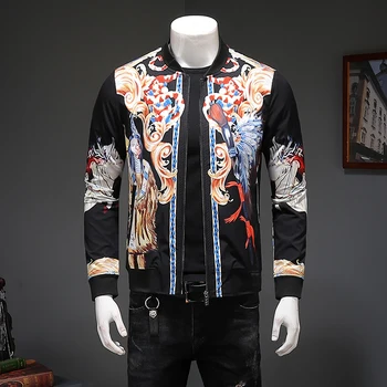 

Autumn Fashion Men's Jackets Luxury Print Coat Casual Stand Collar Bomber Jacket Men Streetwear Social Windbreaker Outwear M-6XL