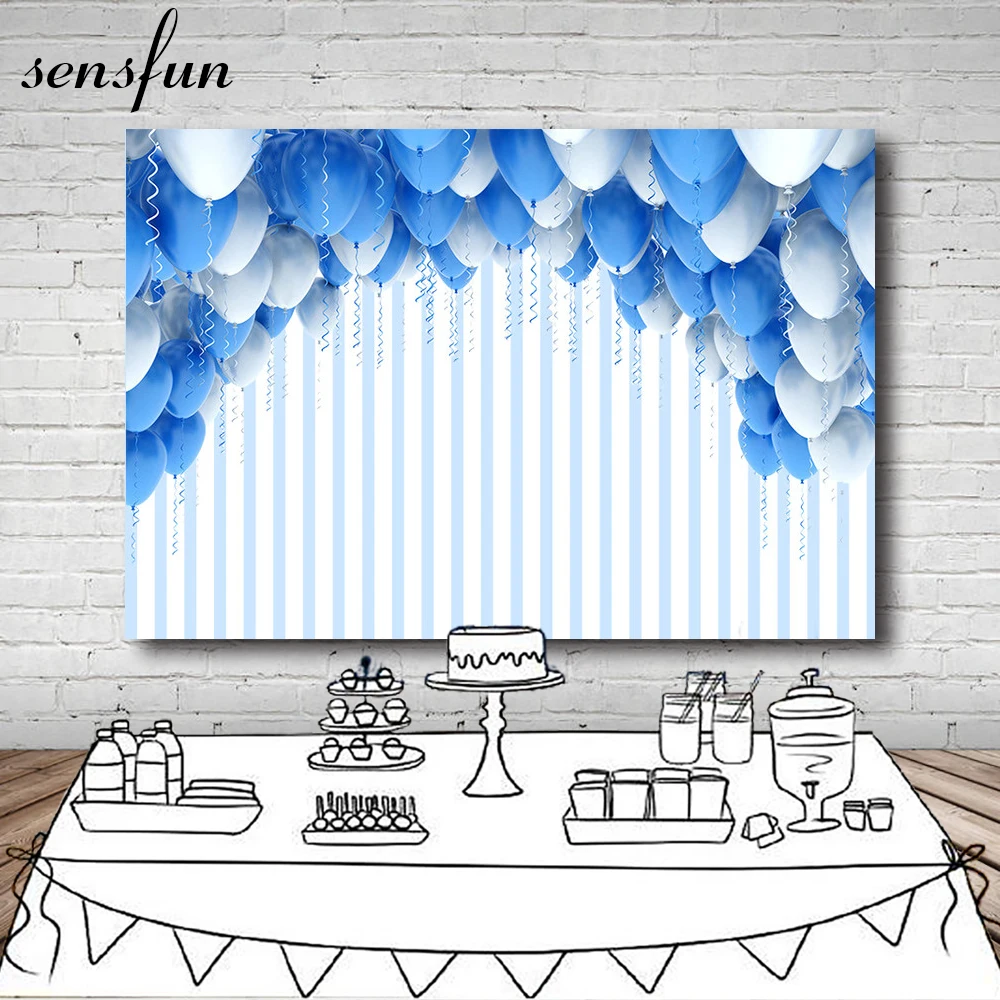 

Sensfun Vinyl Cloth New Born Baby Shower Photography Backdrop Blue Balloon Wedding Children Birthday Studio Photo Backgrounds