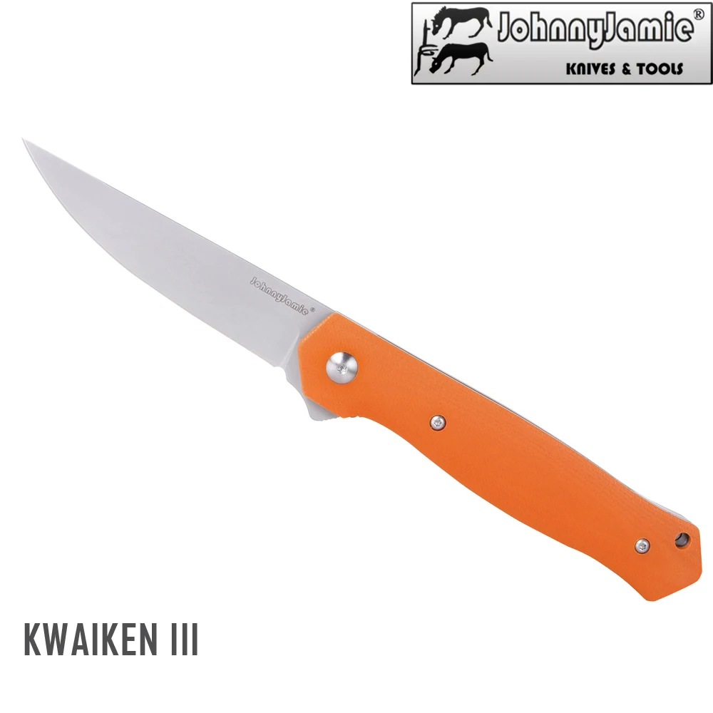

JohnnyJamie Tactical Folding Knife Plain Edge Blade D2 Steel Orange G10 Handle Combat Military Knifes Survival Camping Tools