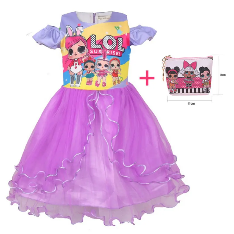 Забавное платье для девочек с удивлением Новинка 2019 года, детское Сетчатое платье принцессы с героями мультфильмов + сумка, 2 комплекта