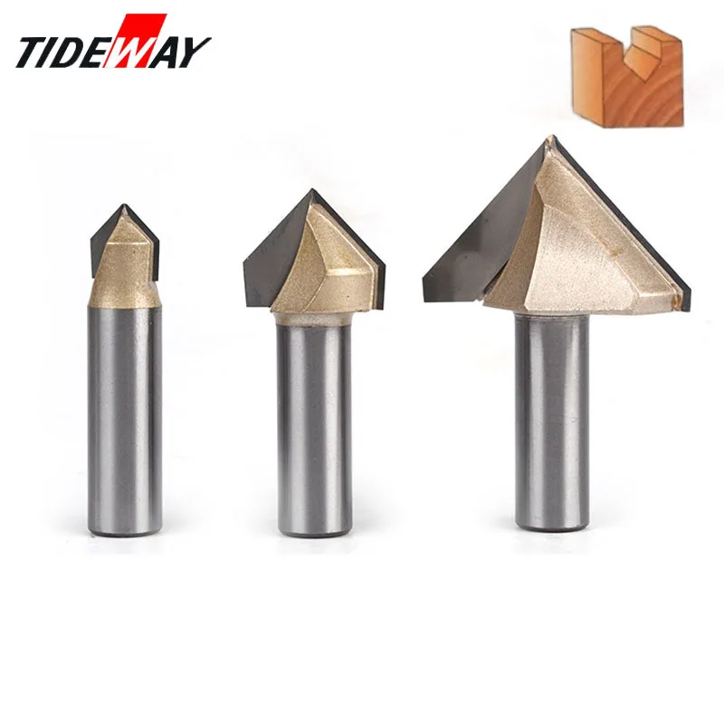 

Tideway 1pcs 1/2" Shank Double Edging Router Bits for Wood 90 Deg V Type Slotting Cutter Tungsten Woodworking Carving Tool