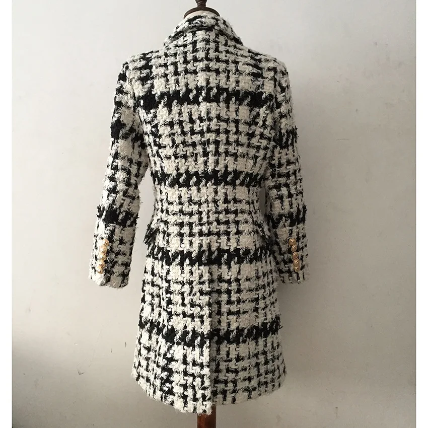 Mélanges Femmes Paletots Long Plaid Manteau Américaine Hiver Mode À Laine Européenne Boutons Et Double Boutonnage KcF13JTl
