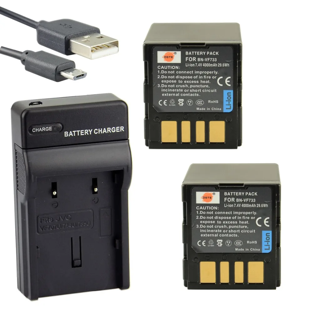 

DSTE 2pcs BN-VF733U Li-ion Battery + UDC32 usb charger for JVC GR-D290AH GR-DF570GR-D246 GR-D290US GR-DF590 Camera