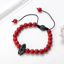 8MM negro cobre casco y bola rojo pulseras de cuentas de piedra natural para mujeres brazaletes de chakras bisutería hombres joyería