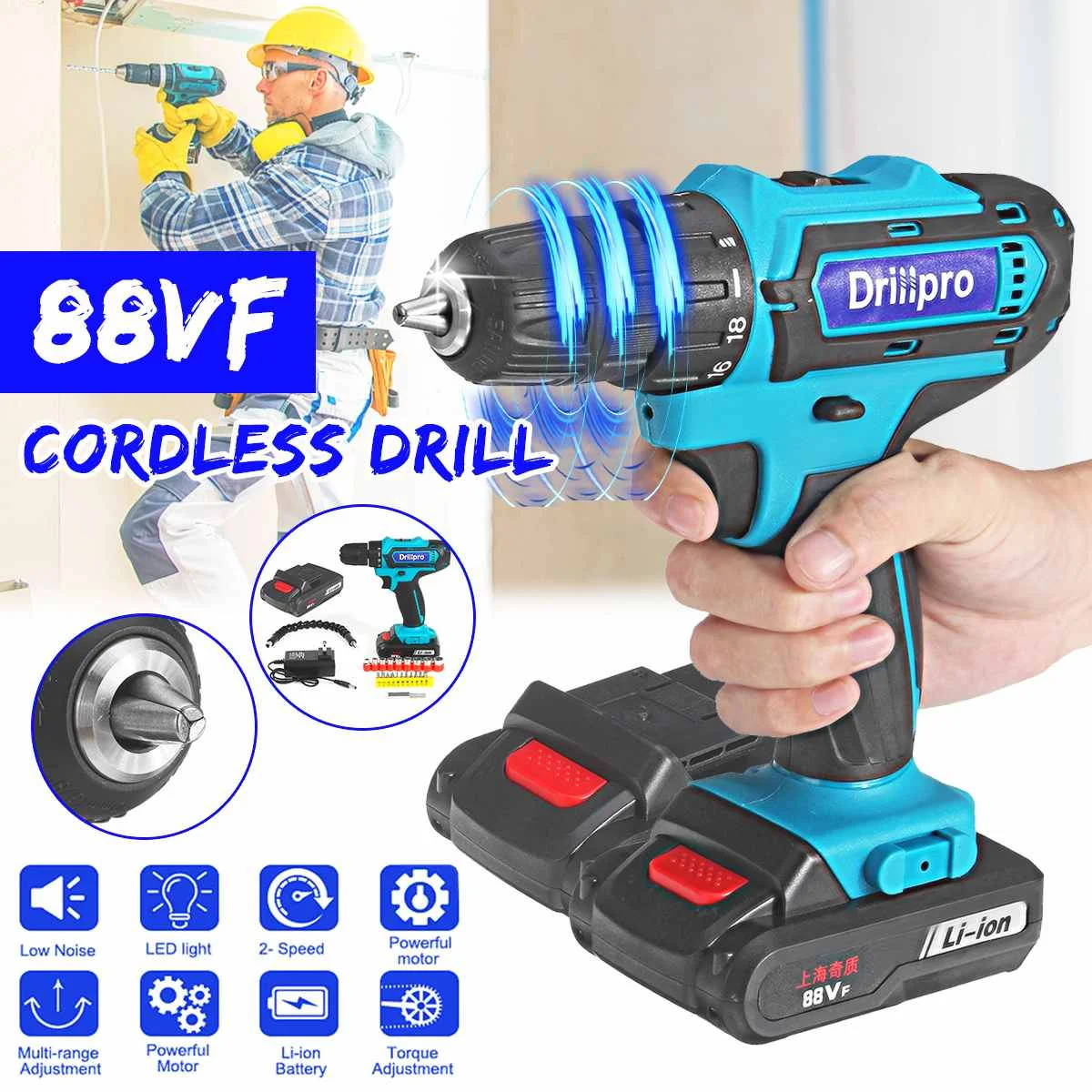 

New 88VF Electric Screwdriver Lithium Battery Rechargeable Multi-function Cordless Electric Drill Power Tools Mini Power Driver
