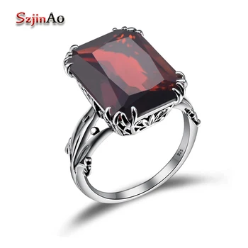 

Szjinao Handmade Garnet Ancient Roman Stark Rings Wedding Engagement 925 Sterling Silver Jewelry Bague Mariage Wholesale Custom