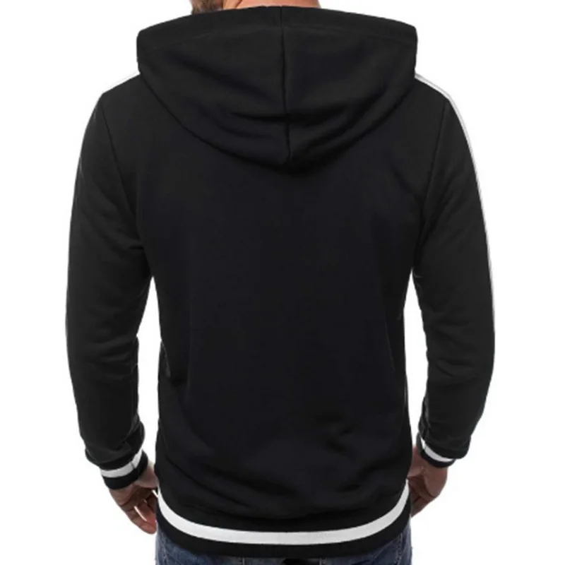 2019 Men Stripe Casual Workout Sweatshirt Hoodie Top Soild Male Pocket Zipper Tracksuit Men Cotton Cardigan Hoodies