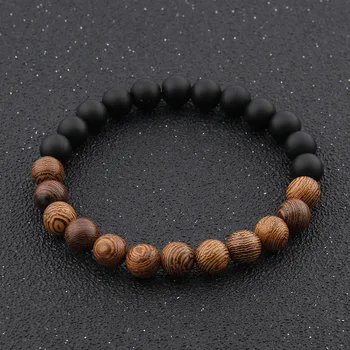 

8mm New Natural Wood Beads Bracelets Men Black Ethinc Meditation White Bracelet Women Prayer Jewelry Yoga