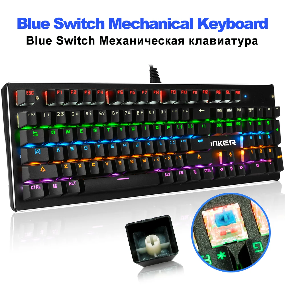 

Mechanical Keyboard 104 Keys Blue Switch 13 LED Backlit Mode Gaming Keyboards for Laptop Desktop Wired USB teclado