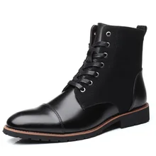 Black leather Boots Men Military Boots Waterproof Autumn Winter Shoes Cowboy Casual Boots Male Big Size 38-48 Botas Masculina luxury handmade boot men west cowboy boots horse botas cowhide genuine leather summer sandals boots bota masculina eu38 45