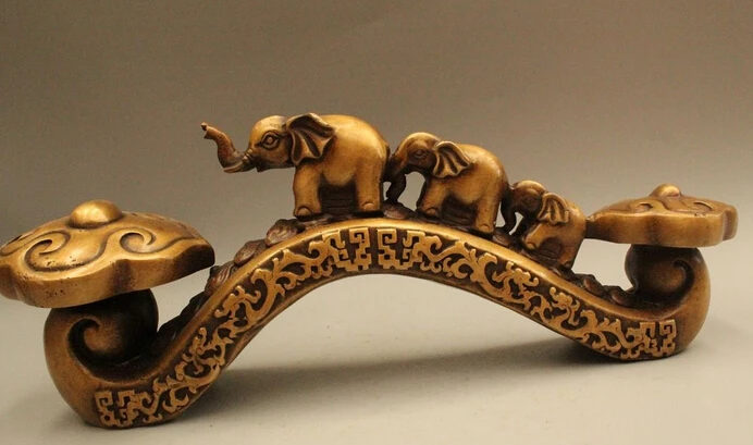 

free 16" China Dynasty Palace Bronze Auspicious Lucky Ru Yi Two Elephant Statue fast