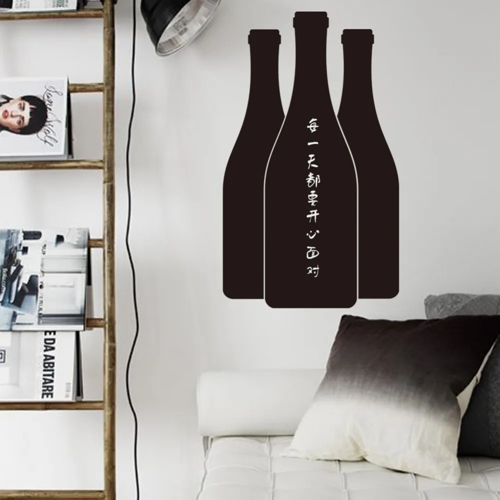 

219* Home Decoration wine beer bottle chalkboard 3D stickers blackboard home bar kitchen note stikcer waterproof message leave