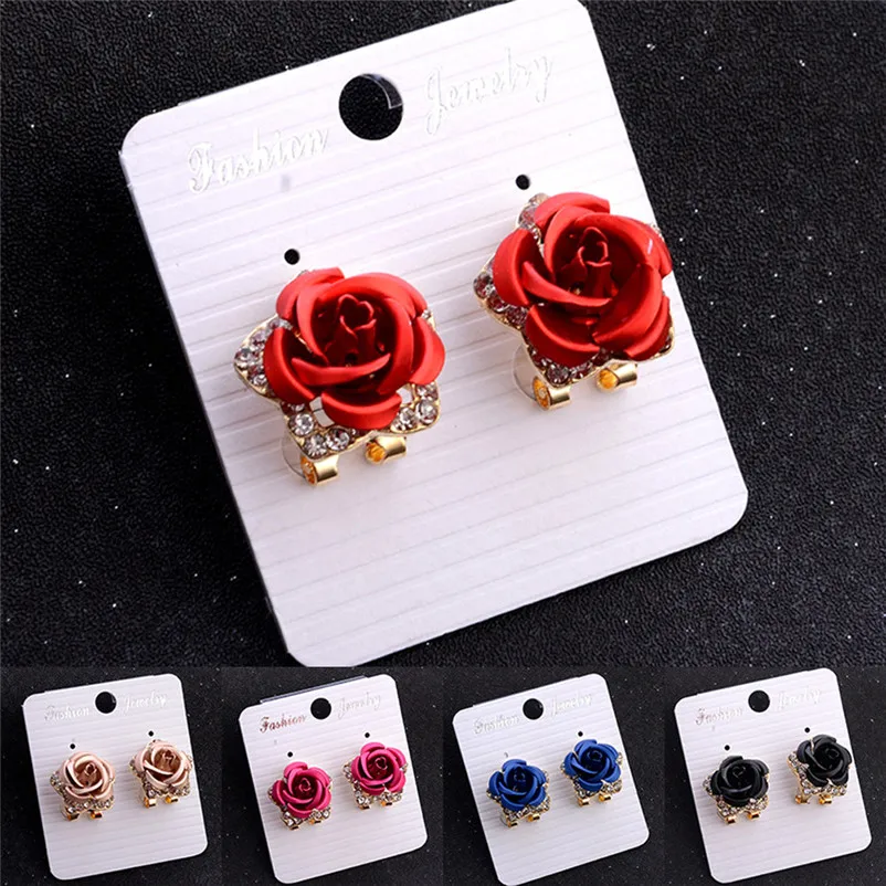 2018 Fashion earrings for women Rose Flower Rhinestone Earrings For Women Summer Style Jewelry Brincos Bijoux Femme J06#N (14)