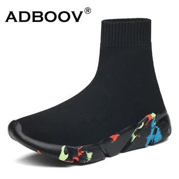 

ADBOOV High Top Men Women Sneakers Knit Vamp Breathable Dad Shoes Ankle Sock Boots Woman Black Sapato Feminino