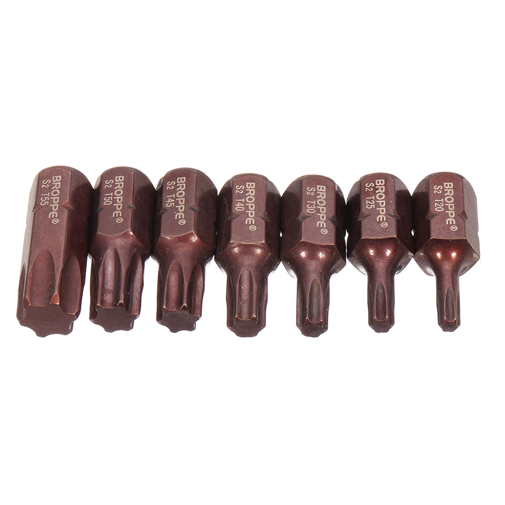 

Broppe 7pcs T20-55 30mm Magnetic Torx Screwdriver Bit S2 Steel 10mm Hex Shank for Impact Screwdriver T20/T25/T30/T40/T45/T50/T55