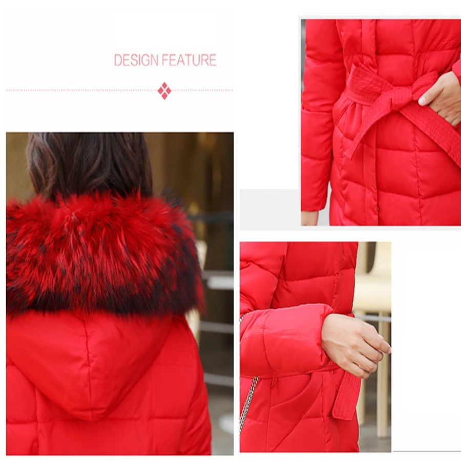 Women Long Thick Down Coats Warm Solid Color Fur Collar Waist Slim Womens Down Coat Zipper Full Fashion Casual Female New Style