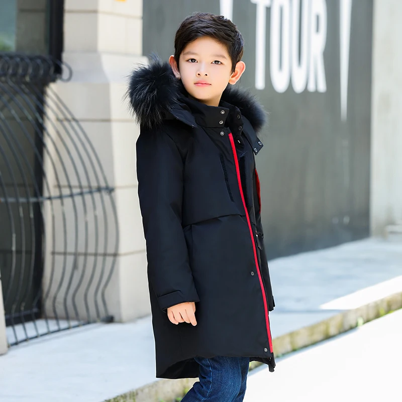 

HSSCZL Boys Duck Down Jacket Winter 2018 Brand Big Boy Real Fur Collar Children's Down Coat Thicken Overcoat Outerwear 5-14age