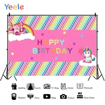

Yeele Unicorn Castle Rainbow Stripe Birthday Party Wallpapers Personalized Backdrops Photography Backgrounds For Photo Studio