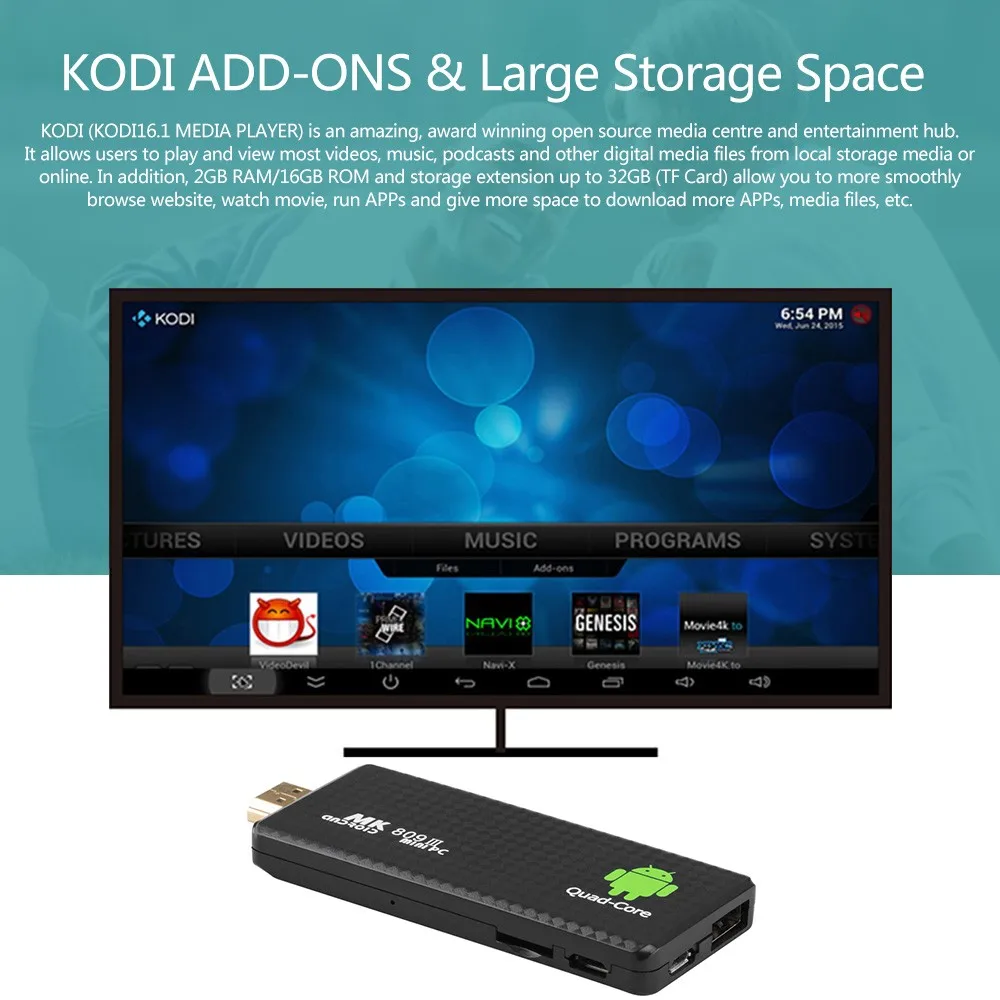 MK809 III Android 5,1 ТВ ключ RK3229 четырехъядерный 2 Гб 16 Гб 4 к 3D AirPlay Miracast DLNA H.265 WiFi умный медиаплеер