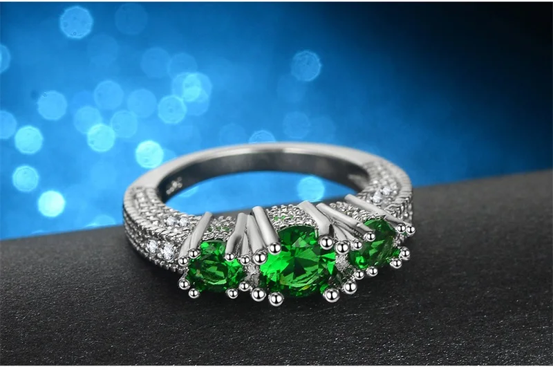 Лучшие продажи 7 цветов Аутентичные 925 пробы набор серебряных колец 3 шт. натуральный камень Изумрудное кольцо оригинальные свадебные украшения KRA078