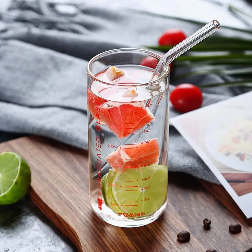 Reusable Long Bent Glass Drinking Straws, 190mm8mm Set of 6 with 2 Cleaning Brushes, Healthy, Reusable, Eco Friendly, BPA Free, Very Sturdy,Multi Color for Smoothies (6)