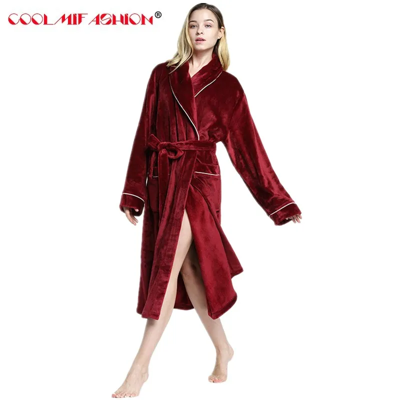 Soft Extra Long Men Women Warm Coral Flannel Bath Robe Mens Kimono Bathrobe Male Dressing Gown Lovers Winter Warm Sleep Robes