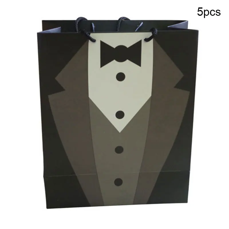 

Gentlemen White Wedding Party Supplies Party Gift Bag Home Decor Wedding Party Tuxedo Paper Gift Carry Bags for Bridegroom 5pcs