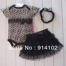 Летние комплекты одежды с оборками для маленьких девочек боди для новорожденных+ юбка+ повязка на голову леопардовая Одежда для маленьких девочек костюмы из 3 предметов