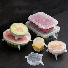 6 шт. Прозрачная силиконовая Емкость контейнер с крышкой постельное белье Многоразовые кухонные инструменты хранение пищи свежие многофункциональные