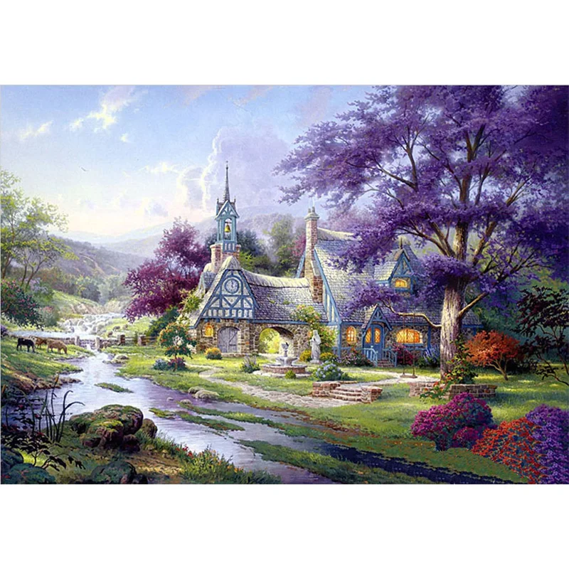 

Diamond painting cross stitch Kit DIY Diamond Embroidery Creek Manor 70*50cm Full coverage square diamond pattern Rhinestone