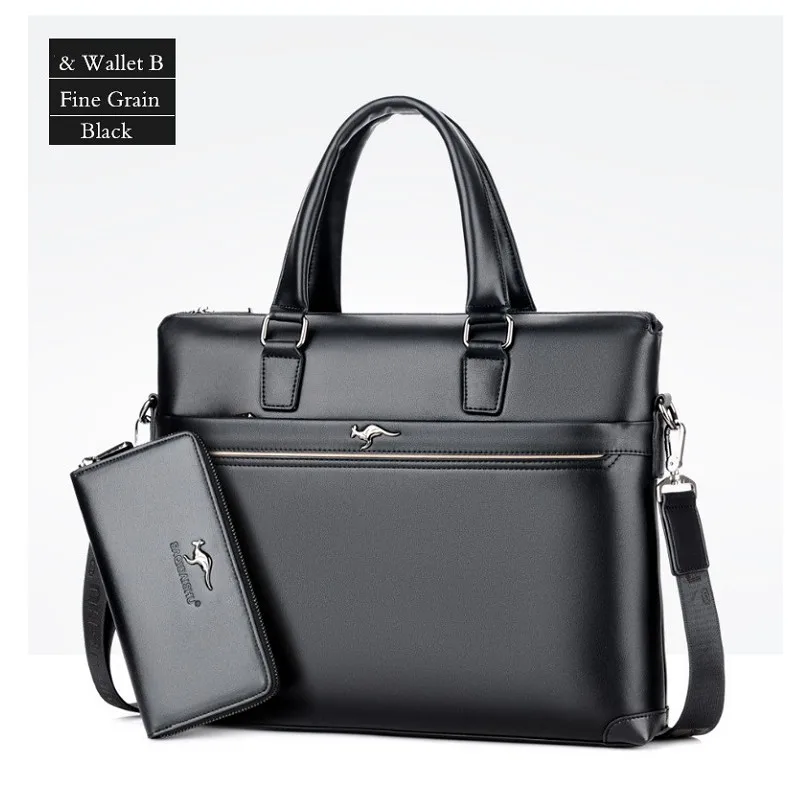 Мужские портфели для досуга, сумка для ноутбука, деловая сумка, качественная искусственная кожа, официальные рабочие сумки, Большая вместительная сумка, мужские сумки - Цвет: B fine black